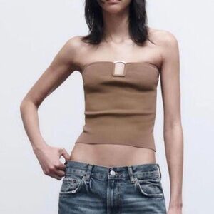 Zara Taupe Strapless Tube Top with Center Buckle